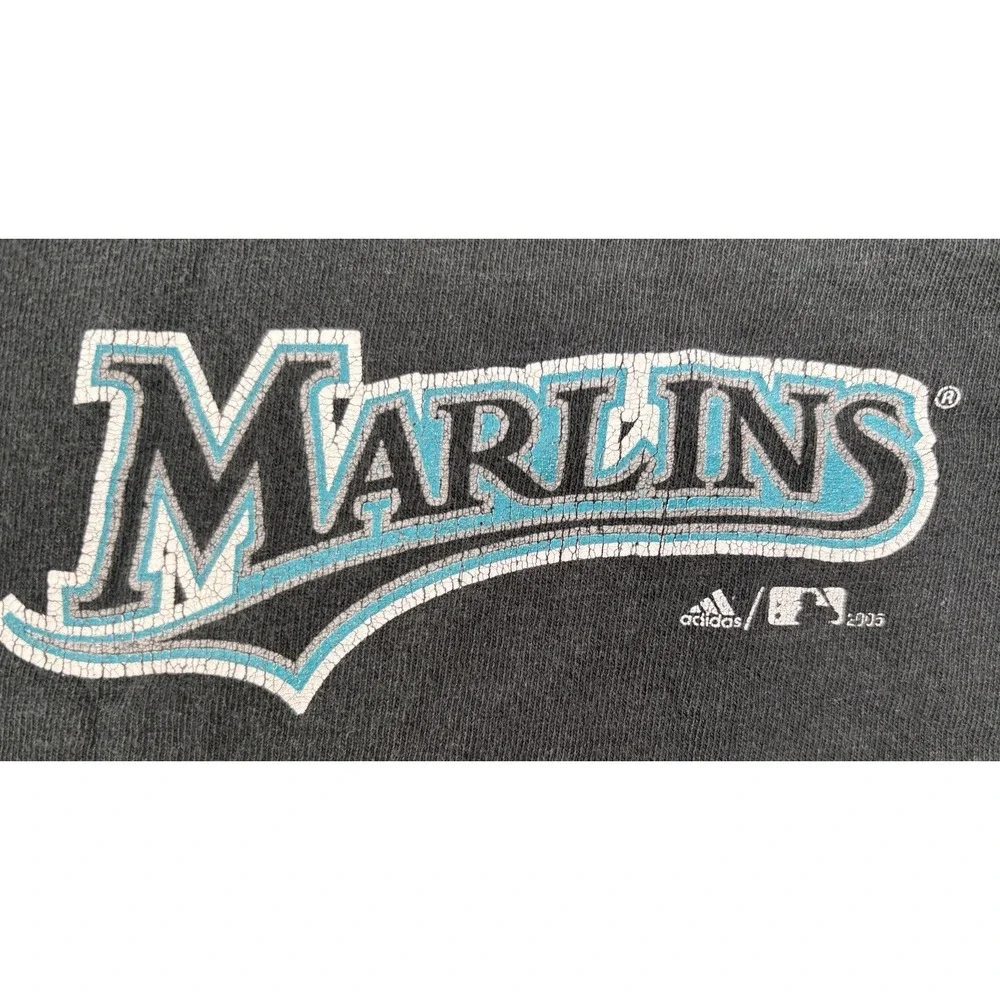 Vintage 2005 Florida Marlins T Shirt Adidas MLB USA‎ Made Size L Black Tee